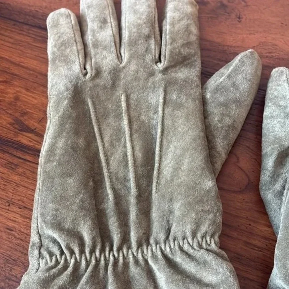 ARIS Women XL‎ Vintage Sage Green Genuine Suede Leather Gloves Feminine Winter